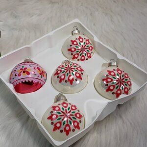 MARTHA STEWART Pink Christmas Gift / Tree Ornaments : Set Of 5 w/ box retro